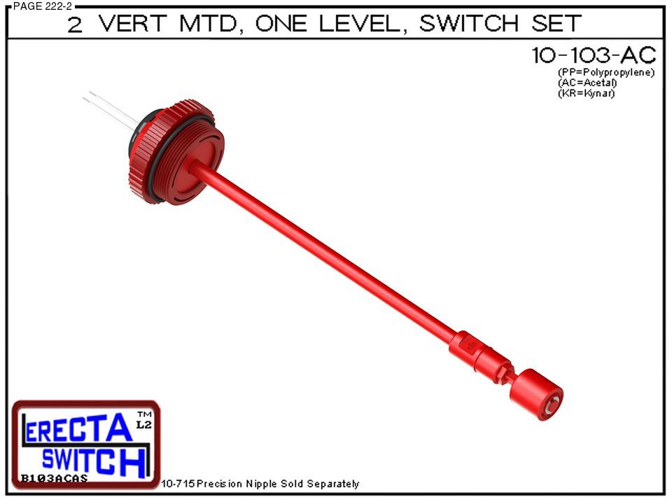 10-103-AC 2" NPT Vertical Mounted One Level Extended Stem Level Switch Set (Acetal) - OEM 10 Pack - Image 2