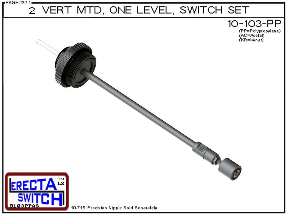 10-103-PP 2" NPT Vertical Mounted One Level Extended Stem Level Switch Set (Polypropylene) - OEM 10 Pack - Image 2