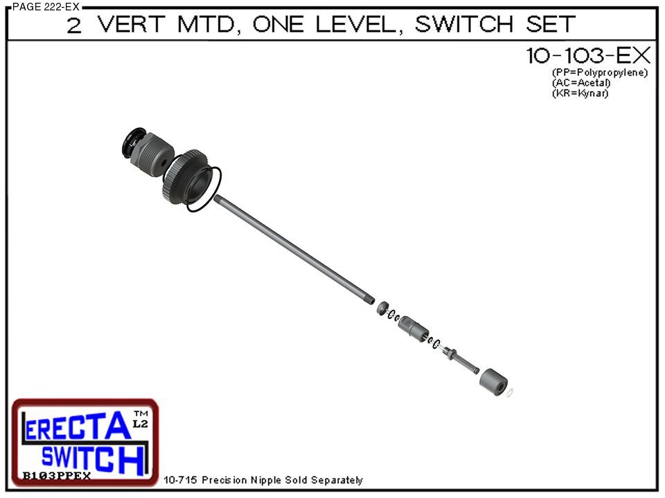 10-103-PP 2" NPT Vertical Mounted One Level Extended Stem Level Switch Set (Polypropylene) - Image 4