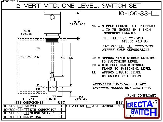 10-106-SS-PP 2" NPT Relay Housing 1 Level Extended Stem Shielded Level Switch Set (Polypropylene) - Image 3