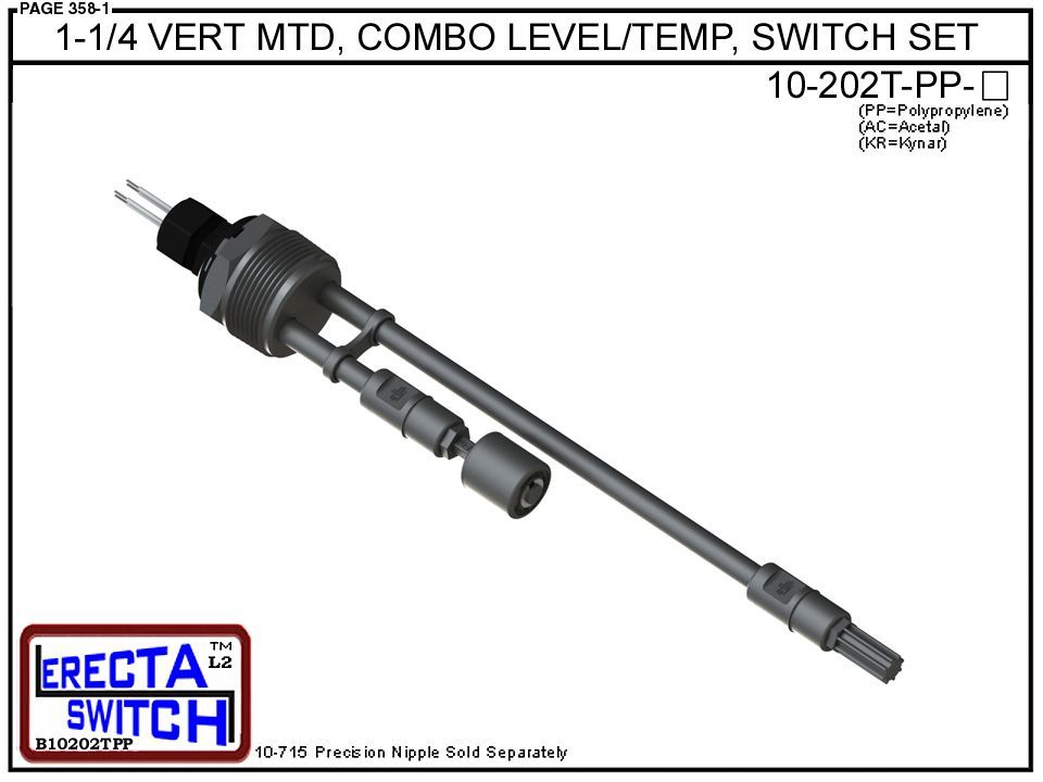 10-202T-PP 1-1/4 Vertical Mounted Combination Level Switch / Temperature Switch Set (Polypropylene) - OEM 10 Pack - Image 2