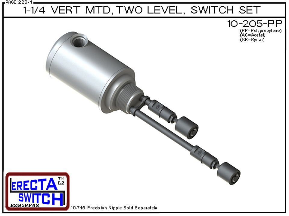 10-205-PP 1-1/4" NPT Relay Housing Extended 2 Level Switch Set (Polypropylene) - Image 2