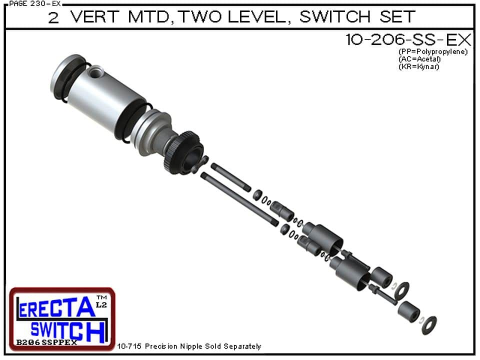 10-206-SS-KR 2" NPT Relay Housing 2 Level Shielded Drum Float Switch Set (PVDF Kynar) - OEM 10 Pack - Image 4