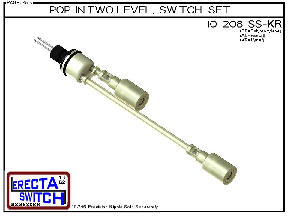 10-208-SS-KR Pop-In Mount Shielded 2 Level Float Switch Set (PVDF Kynar) - OEM 10 Pack - Image 2