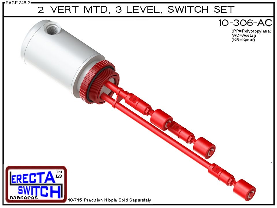 10-306-AC 2" NPT Mounted Relay Housing 3 Level Drum Float Switch Set (Acetal) - Image 2