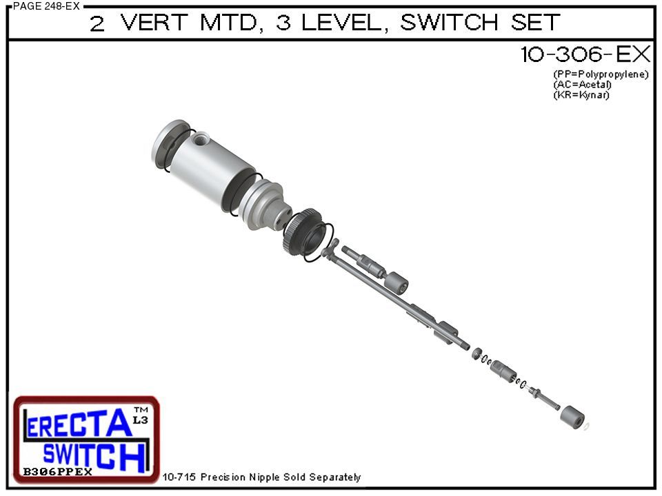 10-306-AC 2" NPT Mounted Relay Housing 3 Level Drum Float Switch Set (Acetal) - Image 4