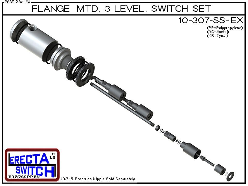 10-307-SS-AC Flange Mounted Relay Housing Shielded 3 Level Switch Set (Acetal) - OEM 10 Pack - Image 4
