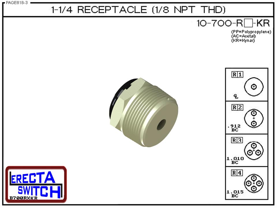 10-700-R3-KR 1-1/4  (1/8 NPT THD) Wiring Receptacle (PVDF Kynar) - 10 Pack - Image 2