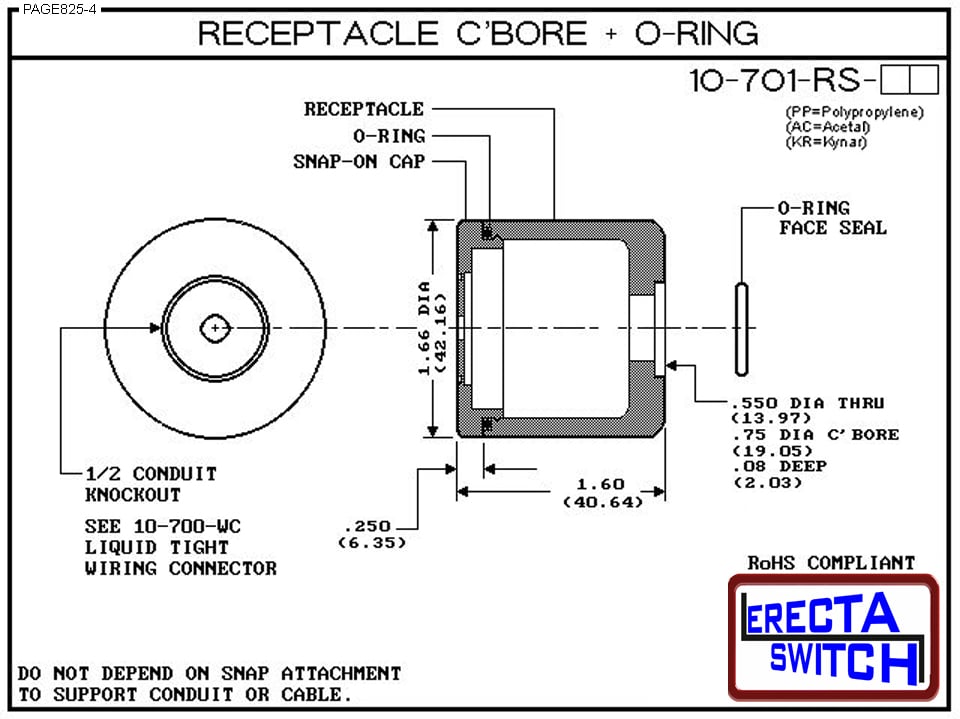 10-701-RS-AC Round Wiring Receptacle with C’bore + O ring Wiring. (Acetal) - 10 Pack - Image 3