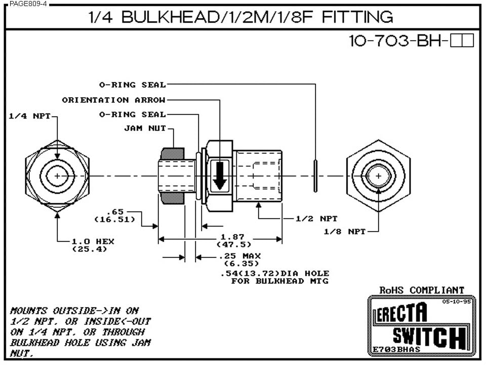 10-703-BH ¼” male to ½” male to 1/8 bulk head fitting (PVDF Kynar) - Image 3