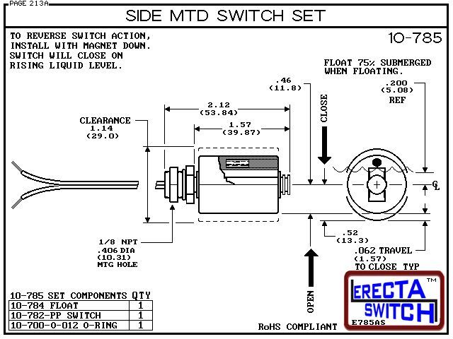 10-785 Side Mounted Level Switch Set (Polypropylene) - OEM 10 Pack - Image 3