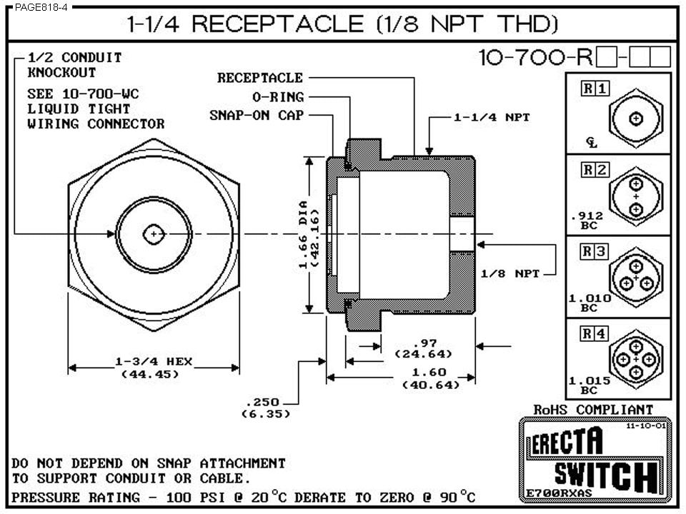 10-700-R1-AC 1-1/4  (1/8 NPT THD) Wiring Receptacle (Acetal) - Image 3
