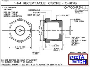 10-700-RS-AC  1-1/4  NPT C’bore + O ring Wiring Receptacle. (Acetal) - Image 3