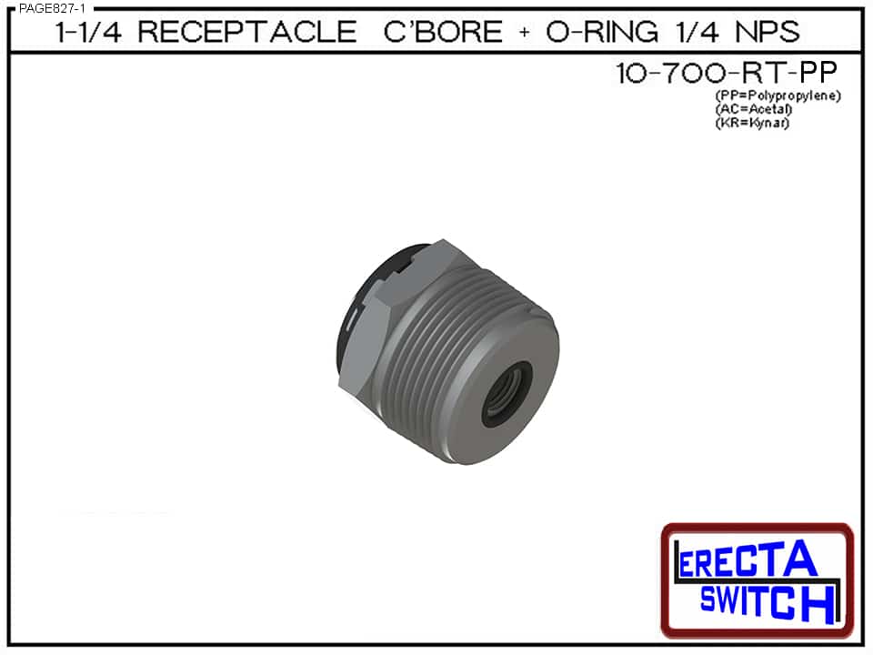10-700-RT-PP 1-1/4 NPT C’bore + O ring ¼ NPS Wiring Receptacle (Polypropylene) - Image 2