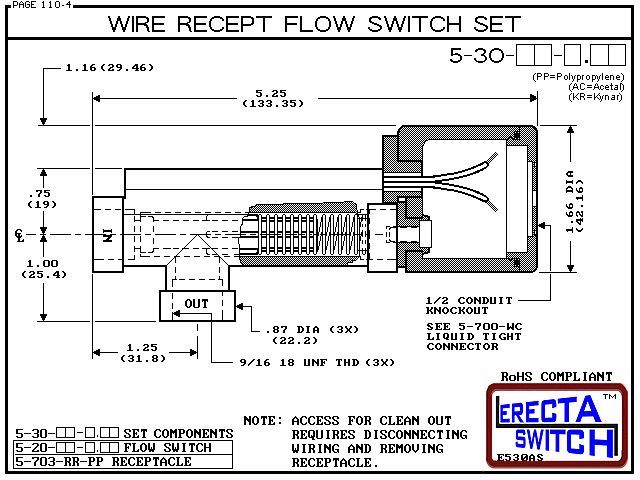 5-30-PP Wire Receptacle Flow Switch Set (Polypropylene) - Image 3