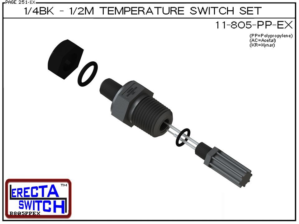 11-805-PP 1/4 Bulkhead - 1/2 Male NPT Temperature Switch Set (Polypropylene) - Image 4