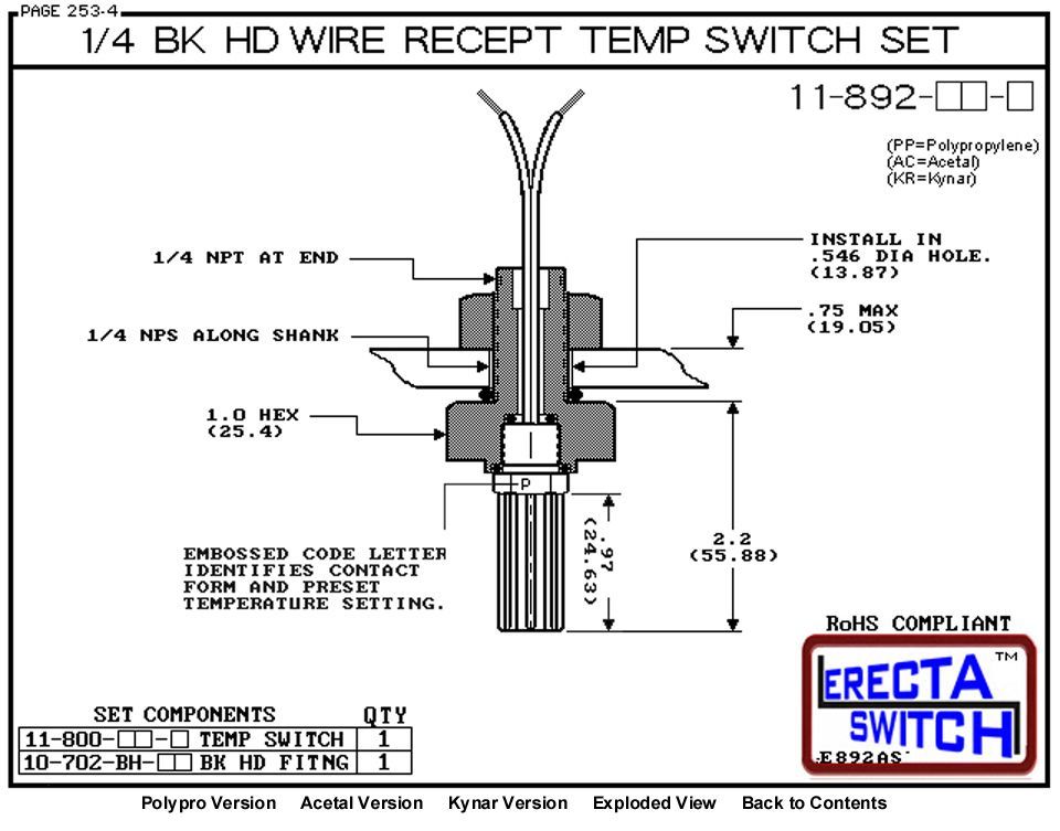 11-892-PP 1/4 Bulkhead Temperature  Switch Set (Polypropylene) - OEM 10 Pack - Image 3