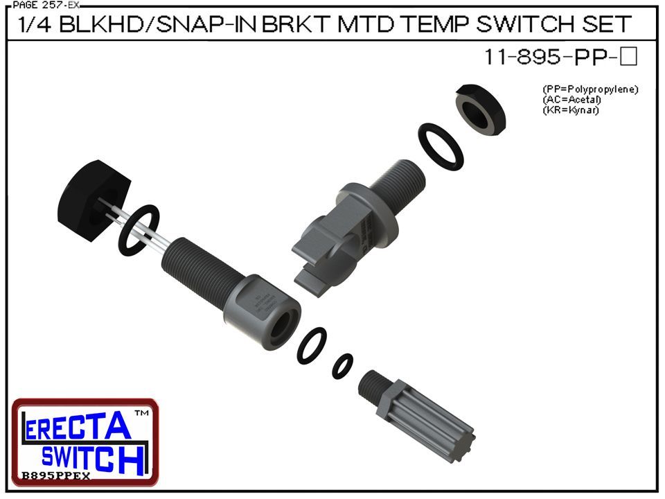 11-895-PP Bimetal 1/4 Bulkhead / Snap-In Bracket Mounted Temperature Switch Set (Polypropylene) - OEM 10 Pack - Image 4