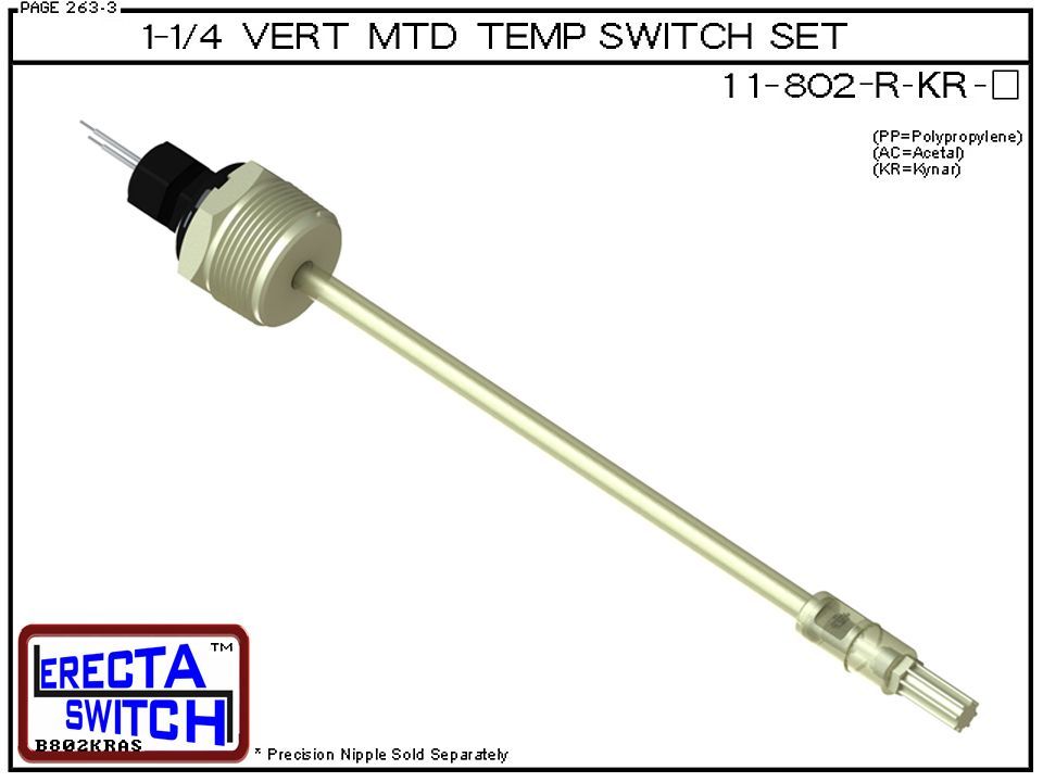 11-802-R-KR 1-1/4 Mounted Wire Receptacle Temperature Probe / Bimetal Temperature Switch Set (PVDF Kynar) - OEM 10 Pack - Image 2