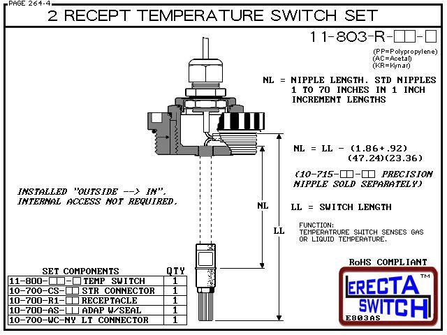 11-803-R-AC 2" NPT Wire Receptacle Temperature Probe / Bimetal Temperature Switch Set (Acetal) - Image 3