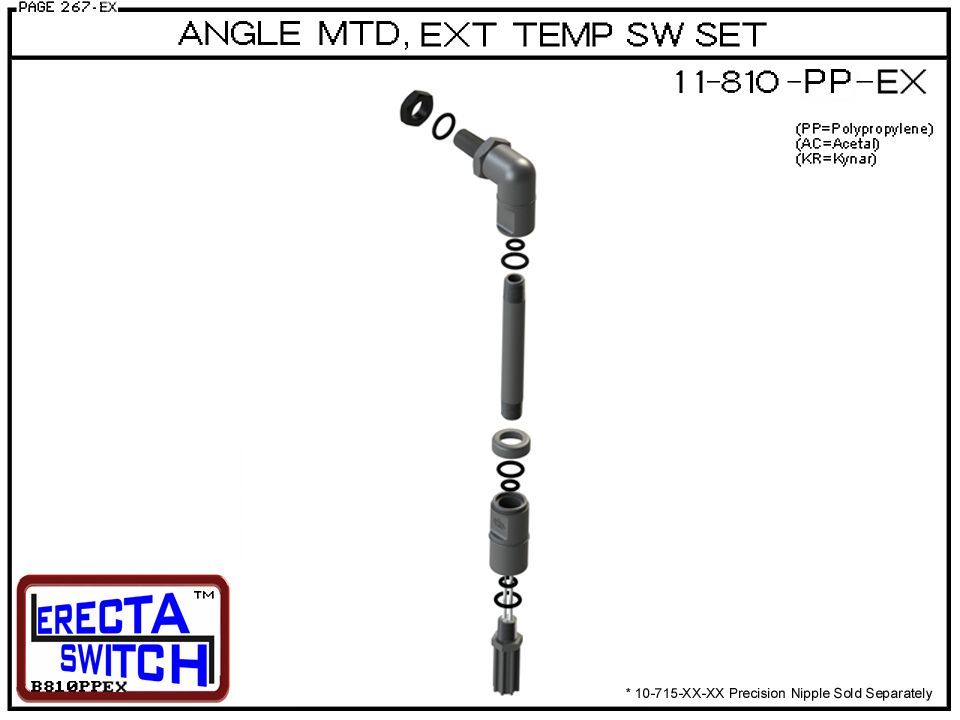 11-810-PP Angle Connector Mounted Extended Temperature Probe / Bimetal Temperature Switch Set (Polypropylene) - Image 4